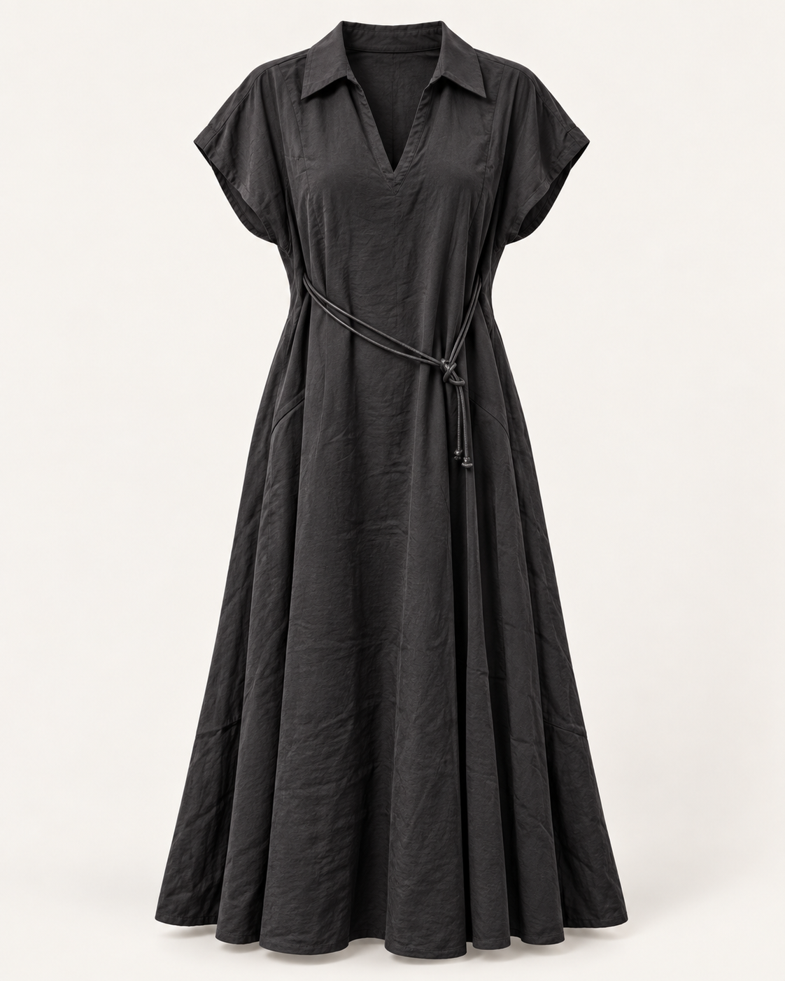 Belted Shirt Dress — Black