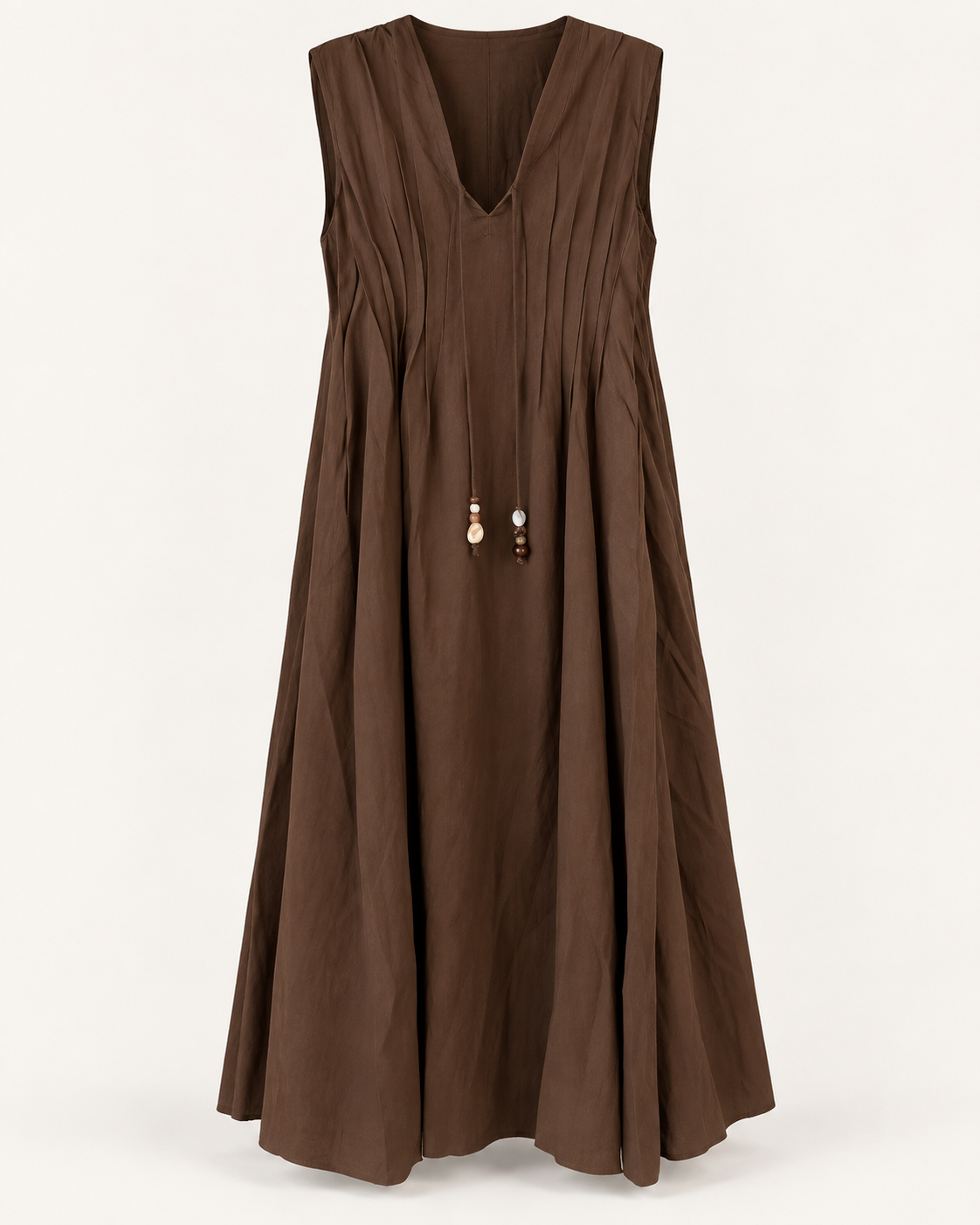 Pintuck Beaded-Tie Maxi Dress — Cocoa