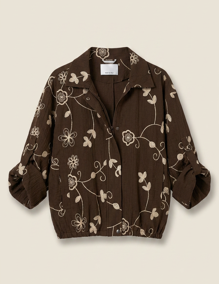 Embroidered Bomber — Cocoa