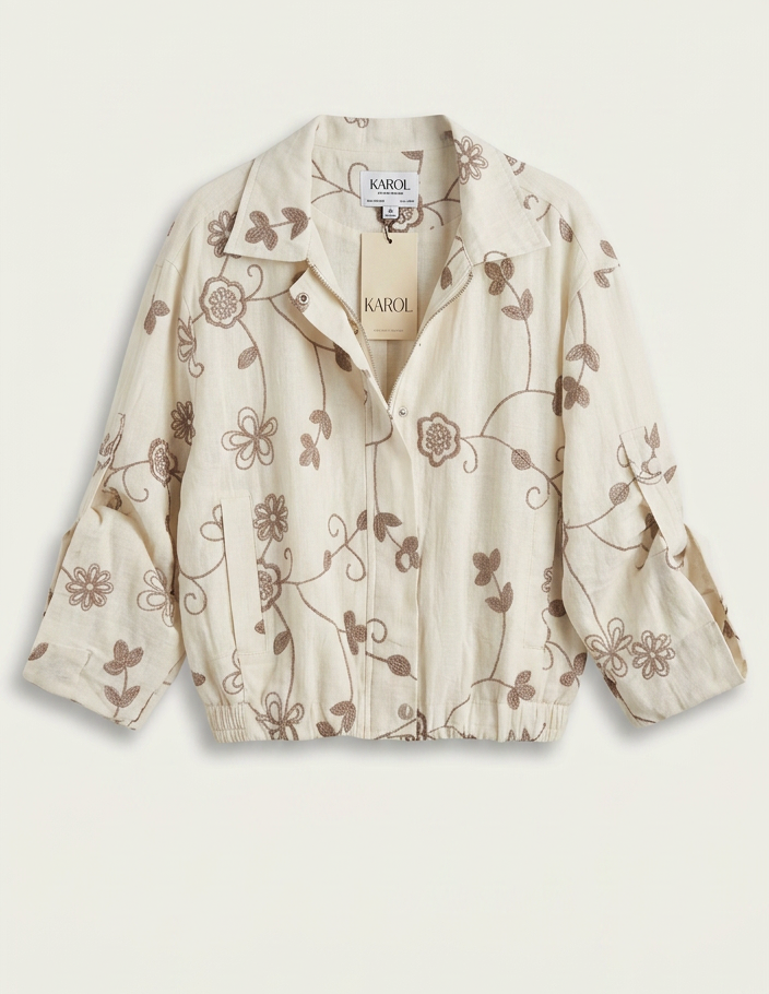 Embroidered Bomber — Cream