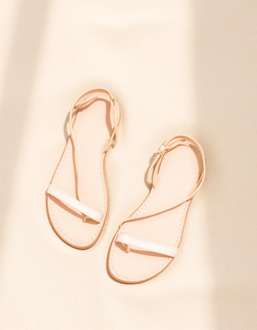 Strappy Flat Sandals — Cream