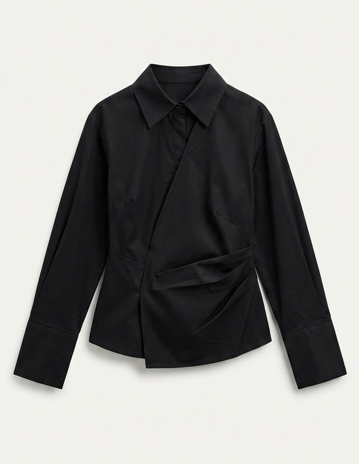 Draped Wrap Shirt — Black