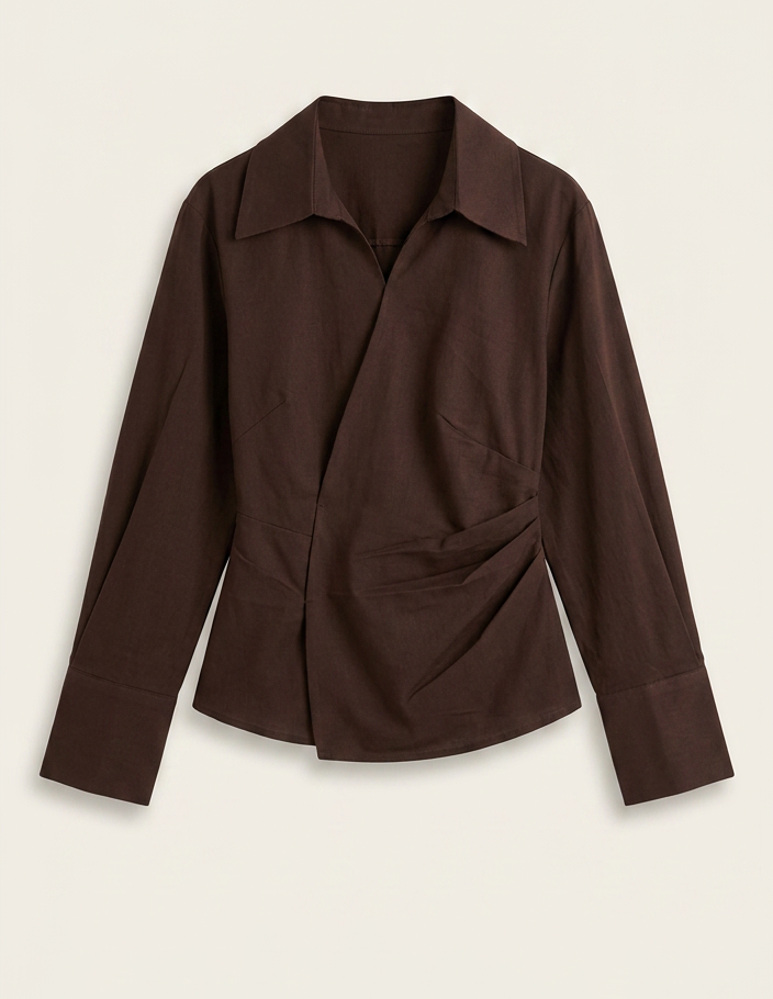 Draped Wrap Shirt — Espresso