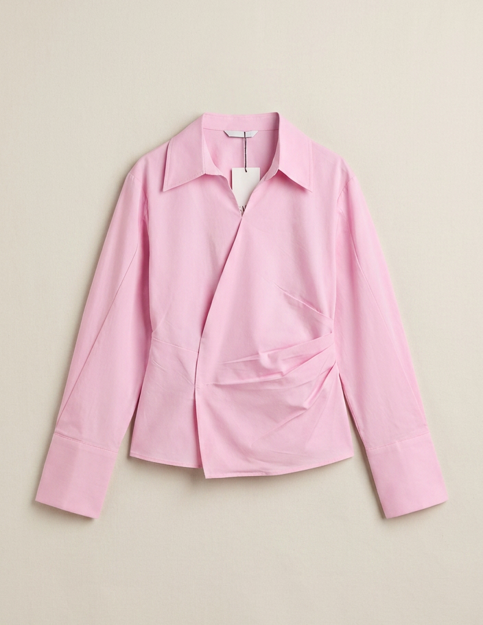 Draped Wrap Shirt — Soft Pink